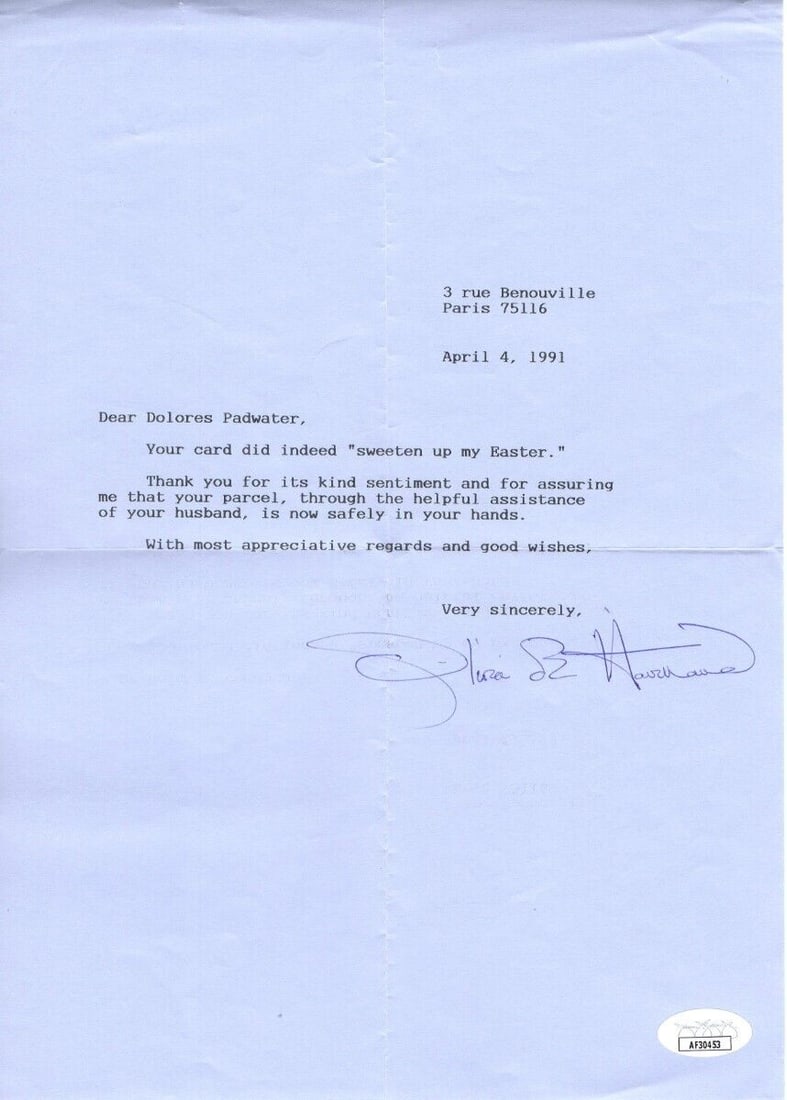 Olivia de Havilland Autographed Personal Letter Gone with the Wind JSA: Olivia de Havilland Autographed Personal Letter Gone with the Wind JSA Industry: Movies Object Type: Cards & Paper Original/Reproduction: Original Autograph Authentication: James Spence (JSA) Pre-Owne