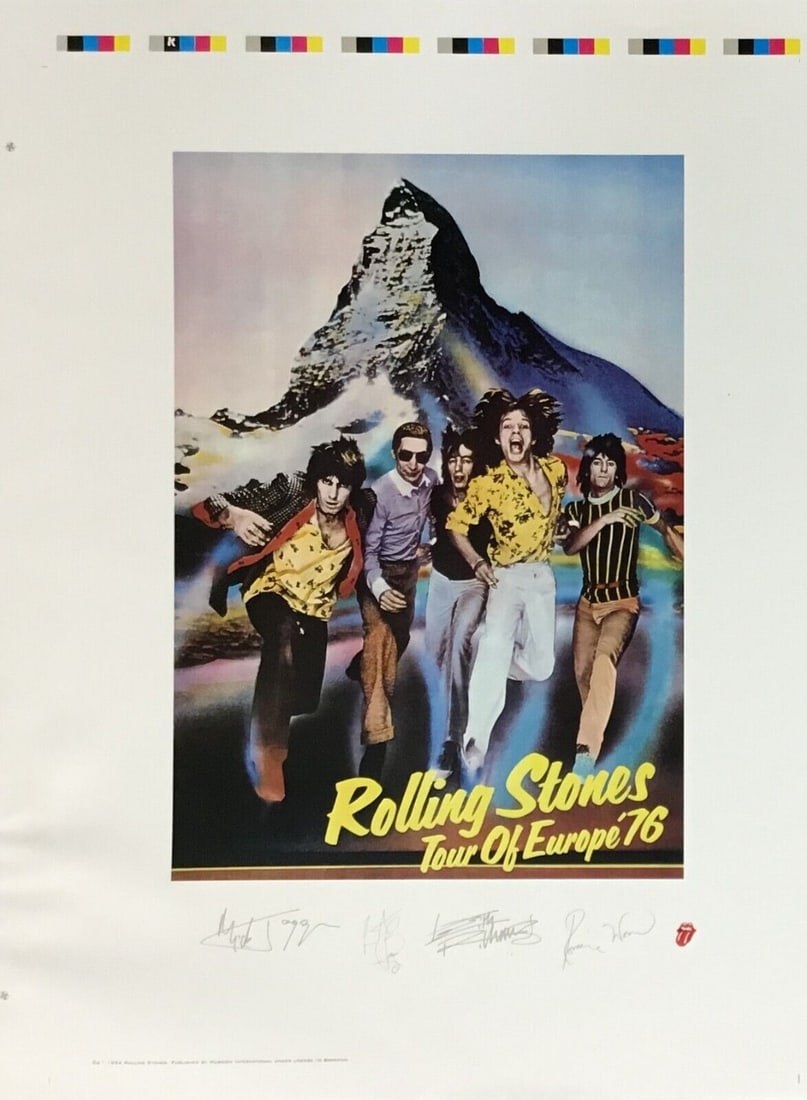 Rolling Stones Tour of Europe 76 Album Cover Art Fascimile Signed by The Band: Rolling Stones Tour of Europe 76 Album Cover Art Fascimile Signed by The Band "Seller Notes: "Good Condition For Its Age" " Industry: Music Artist/Band: Rolling Stones Size: 26 x 20 Original/Reproduct