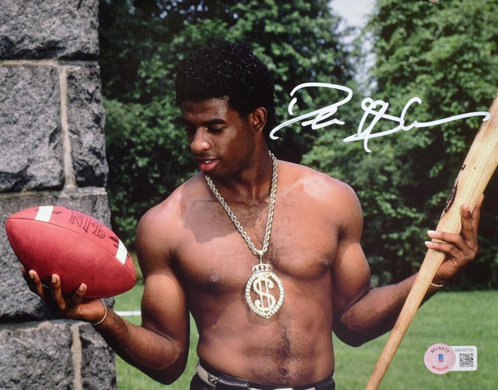 Deion Sanders Autographed 8x10 Posing Shirtless Photo- Beckett W Hologram *White: Deion Sanders Autographed 8x10 Posing Shirtless Photo- Beckett W Hologram *WhiteSport: Baseball-MLBProduct: PhotoOriginal/Reprint: OriginalPlayer: Deion SandersAutograph Authentication: Beckett Authen