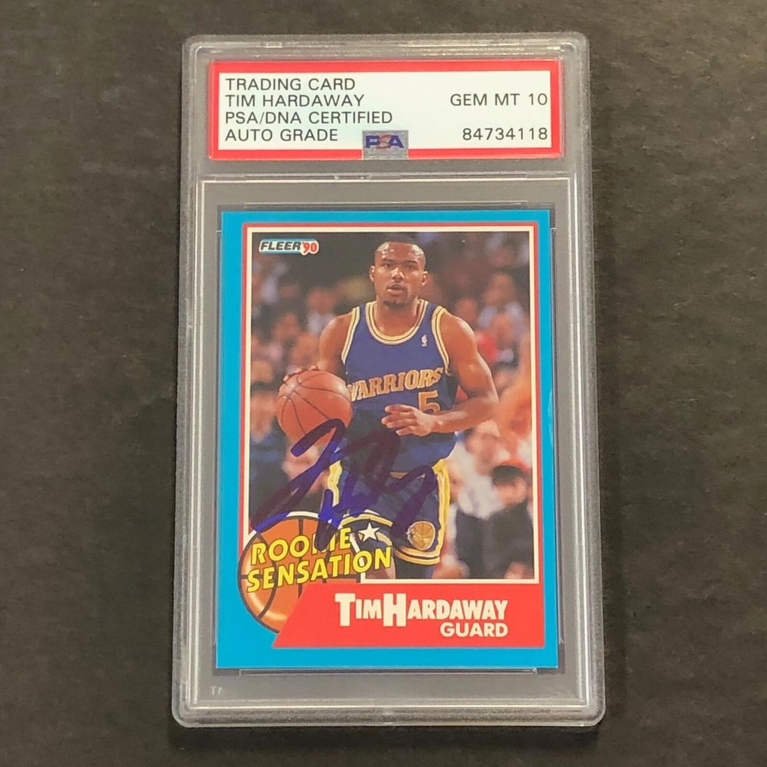 1990-91 Fleer Rookie Sensation #8 Tim Hardaway Signed Card AUTO 10 PSA Slabbed R: 1990-91 Fleer Rookie Sensation #8 Tim Hardaway Signed Card AUTO 10 PSA Slabbed R Pre-Owned While the lot images are representative of the item, the size, placement and strength of the signature may va