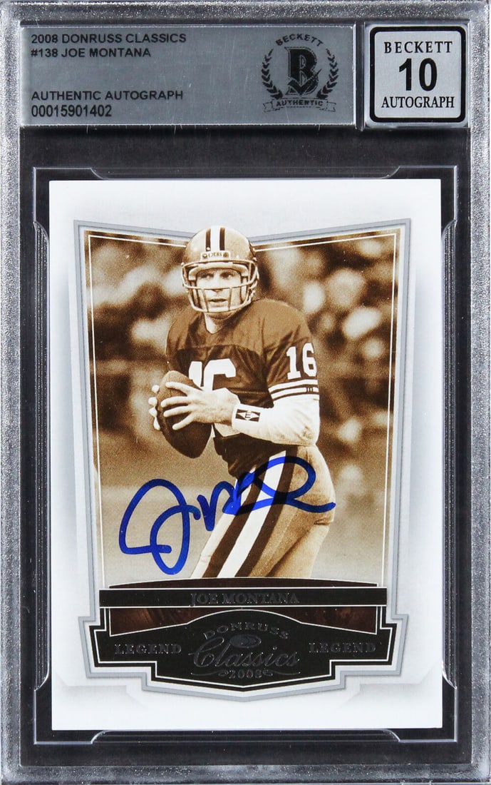 49ers Joe Montana Signed 2008 Donruss Classics #138 Card Auto 10! BAS Slabbed: 49ers Joe Montana Signed 2008 Donruss Classics #138 Card Auto 10! BAS Slabbed Player: Joe Montana Card Manufacturer: Donruss Grade: Graded Team: San Francisco 49ers Original/Reprint: Original Sport: F
