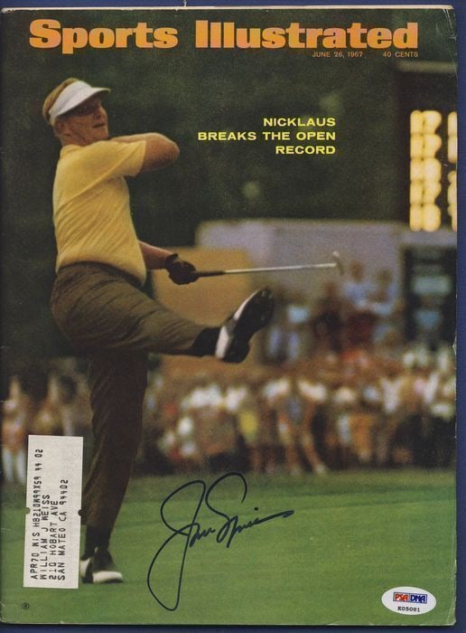 Jack Nicklaus Autographed/Signed Sports Illustrated 6-26-67 PSA/DNA 133394: Jack Nicklaus Autographed/Signed Sports Illustrated 6-26-67 PSA/DNA 133394 Sport: Golf-PGA Product: Magazine Original/Reprint: Original Autograph Authentication: PSA/DNA Pre-Owned While the lot images