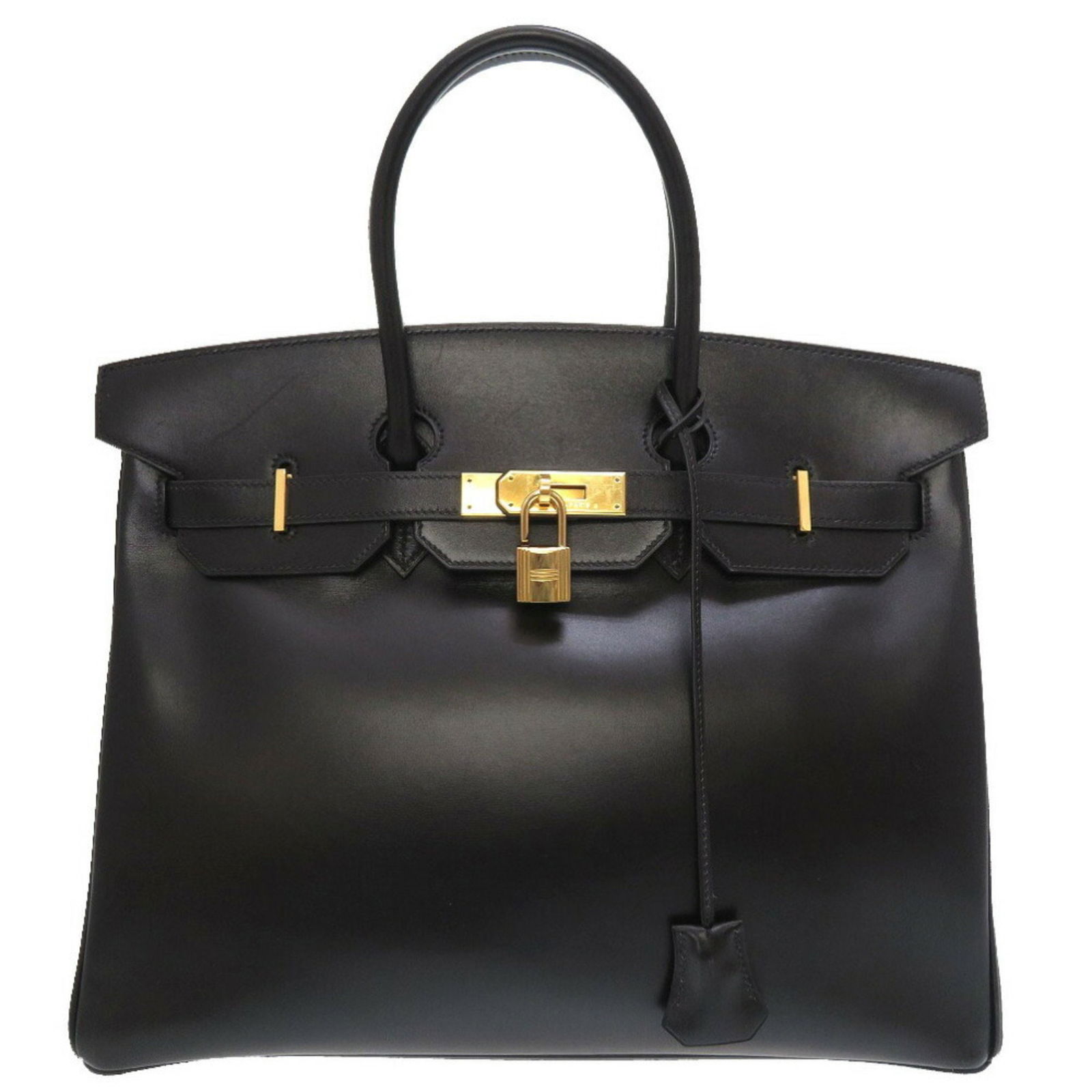 Hermes Birkin 35 box calf black #F stamped handbag 0: Hermes Birkin 35 box calf black #F stamped handbag 0 Brand: Hermes Line: Birkin Country of Origin: France Type: Handbag Material: Box calf leather Box calf leather: Color: Black Hardware Color: Gold G