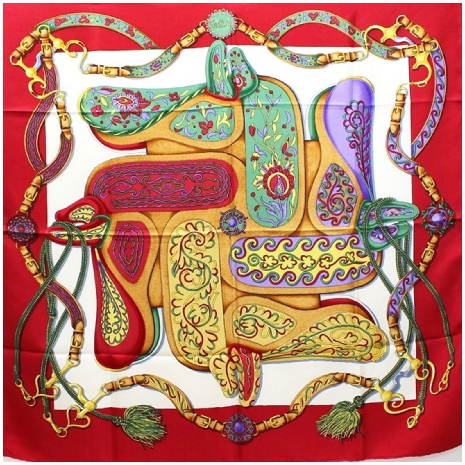 Hermes scarf muffler Carre 90 FESTIVAL (festival) ivory x red HERMES women's: Hermes scarf muffler Carre 90 FESTIVAL (festival) ivory x red HERMES women's Brand: Hermes Type: Scarf Gender: Women Color: Ivory Red color Material: Silk100% Silk: 100% Size (LxW): 88cm x 88cm / 34.6