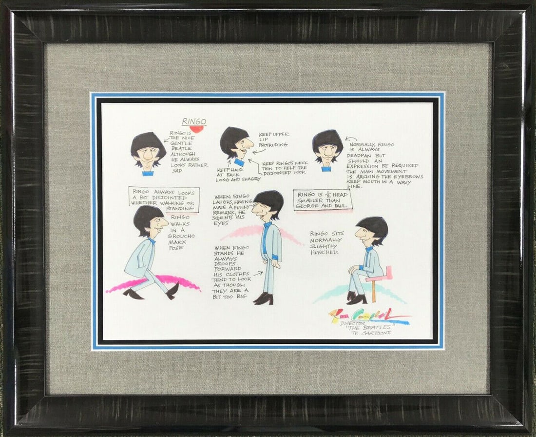 Ron Campbell Original Model Sheet Drawing Beatles Ringo Starr Custom Framed: Ron Campbell Original Model Sheet Drawing Beatles Ringo Starr Custom Framed Seller Notes: "Mint Condition" Industry: Music Signed: Yes Original/Reproduction: Original Modified Item: No Pre-Owned While
