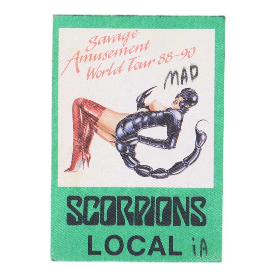 1988 Scorpions Savage Amusement Tour Backstage Pass: 1988 Scorpions Savage Amusement Tour Backstage Pass Original 1988 Scorpions Savage Amusement Tour Backstage Pass. This is a true vintage pass, not a modern reproduction. Pass is ingood condition, unpe