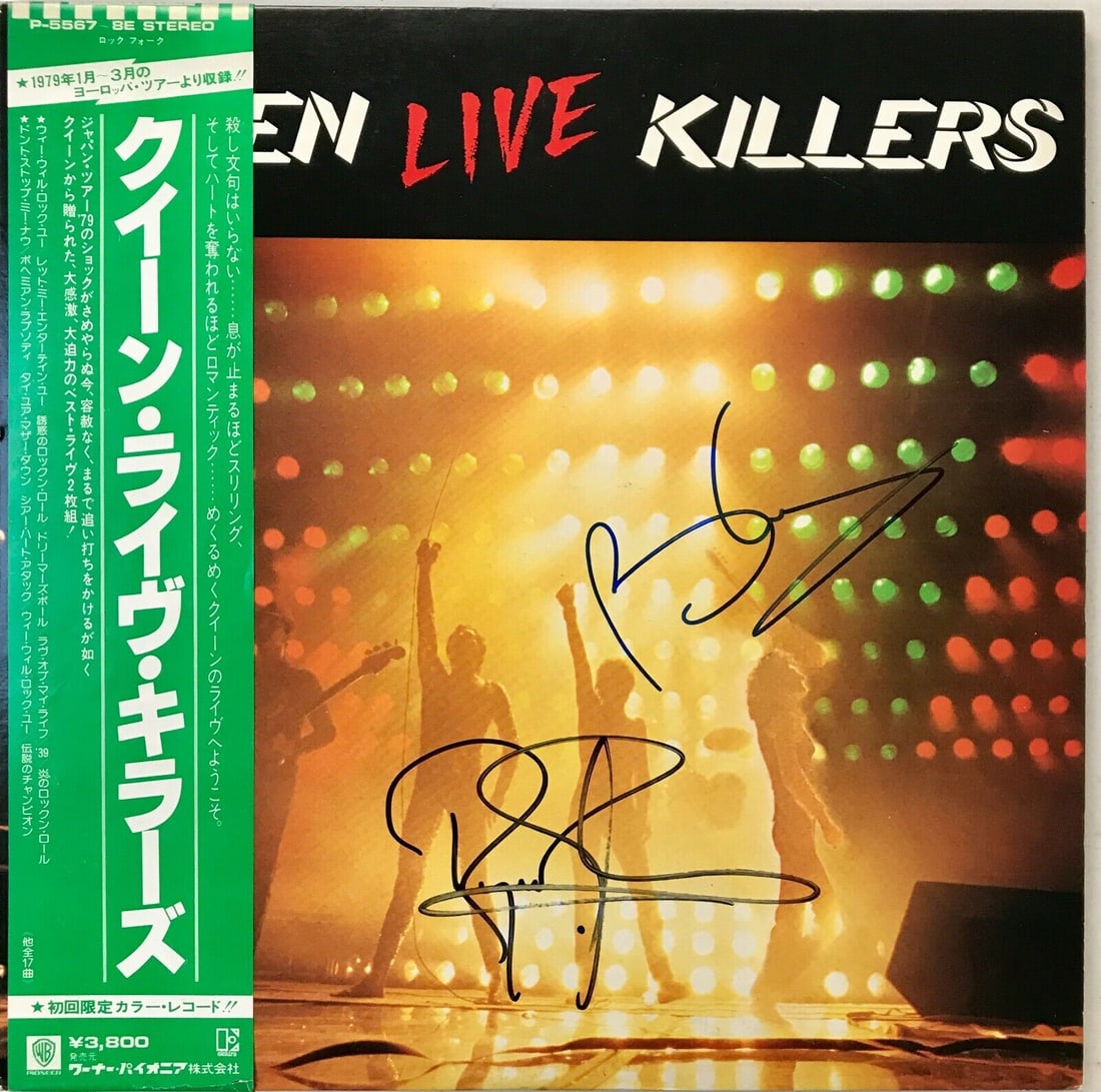 RARE-BRIAN MAY/ ROGER TAYLOR (Queen) signed LIVE KILLERS Japanese Red/Green LP: RARE-BRIAN MAY/ ROGER TAYLOR (Queen) signed LIVE KILLERS Japanese Red/Green LP Signed: Yes Industry: Music Original/Reproduction: Original Featured Refinements: Signed LP Object Type: Record Signed By