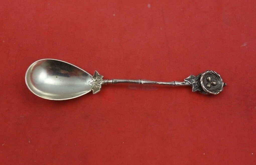 Birds Nest by Gorham Sterling Silver Egg Spoon 4 3/8" Figural: Birds Nest by Gorham Sterling Silver Egg Spoon 4 3/8" Figural Birds nest by gorhamrare sterling silver egg spoon measuring 4 3/8" in the pattern birds nest by gorham. This piece features a three dimen
