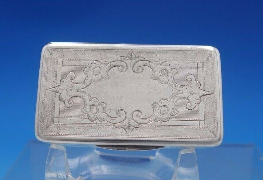 Wood and Hughes Coin Silver Box Engine Turned Engraved 2 1/2" x 1 1/2": Wood and Hughes Coin Silver Box Engine Turned Engraved 2 1/2" x 1 1/2" Wood and hugheslovely wood and hughes coin silver box, engine turned and engraved on all sides. This piece measures 2 1/2" x 1 1/