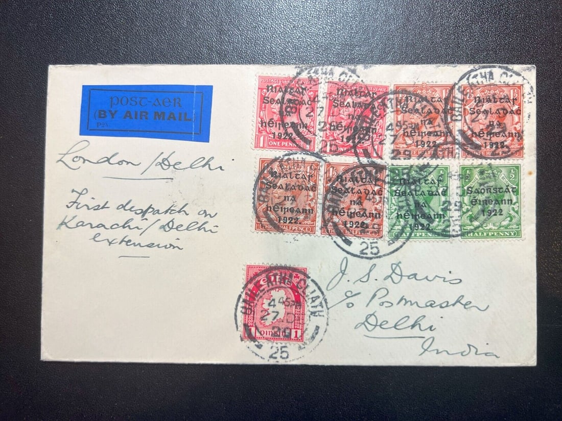 1929 Ireland Irish Airmail Cover Dublin to Delhi British India John S Davis: 1929 Ireland Irish Airmail Cover Dublin to Delhi British India John S Davis Place Of Origin: Ireland Quality: Used Grade: Ungraded Certification: Uncertified Pre-Owned The MYNT Guarantee: All items in