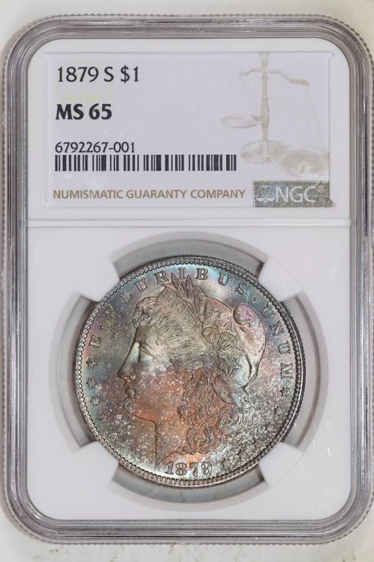 1879-S MORGAN DOLLAR NGC MS65 GORGEOUS RAINBOW TONING: 1879-S MORGAN DOLLAR NGC MS65 GORGEOUS RAINBOW TONING Certification: NGC Composition: Silver Grade: MS 65 Year: 1879 Circulated/Uncirculated: Uncirculated Mint Location: San Francisco Km Number: Unkno