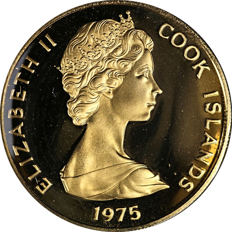 1975 Cook Islands $100 Proof Gold Coin - 9.6gr .900 Fine OGP COA: 1975 Cook Islands $100 Proof Gold Coin - 9.6gr .900 Fine OGP COA Certification: Uncertified Grade: PR Composition: Gold Year: 1975 Pre-Owned The MYNT Guarantee: All items in this auction are guarantee