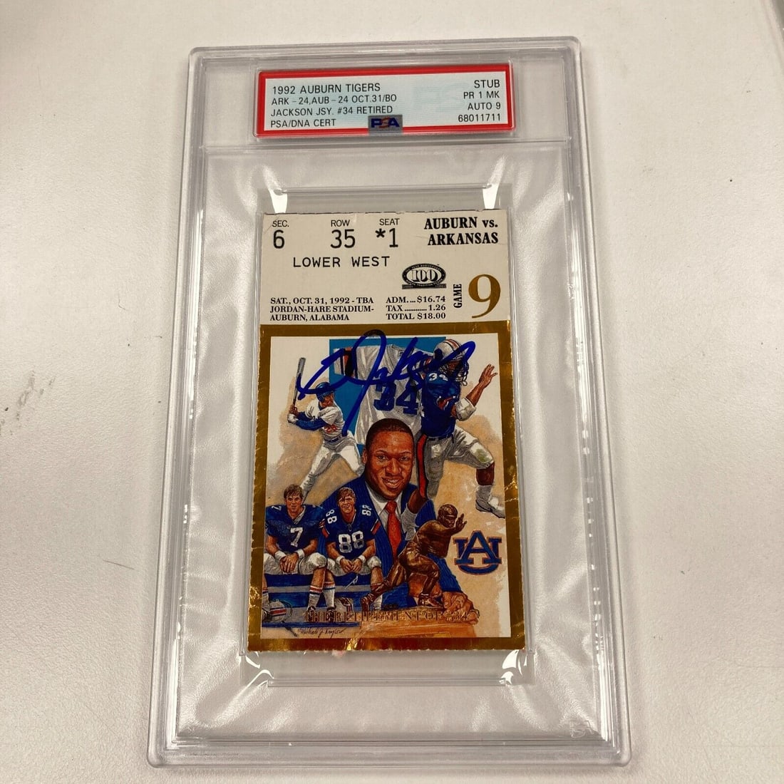1992 Auburn Tigers Bo Jackson Auto Signed Jersey Retirement Ticket Stub PSA DNA: 1992 Auburn Tigers Bo Jackson Auto Signed Jersey Retirement Ticket Stub PSA DNA Year: 1992 Team: Auburn Tigers Vintage: Yes Pre-Owned While the lot images are representative of the item, the size, pla