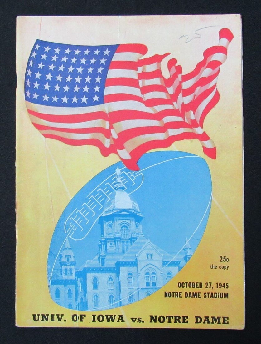 10/27/1945 Iowa vs. Notre Dame College Program 185886: 10/27/1945 Iowa vs. Notre Dame College Program 185886 Original/Reprint: Original Product: Program Sport: Football Team: Notre Dame League: NCAA Pre-Owned While the lot images are representative of the