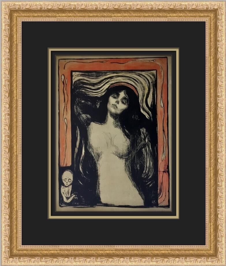 Edvard Munch Madonna Custom Framed Print: Edvard Munch Madonna Custom Framed Print Type: Print Artist: Edvard Munch Theme: Art Subject: Madonna Nude Figure Production Technique: Offset Lithograph Original/Licensed Reprint: Open Edition Print