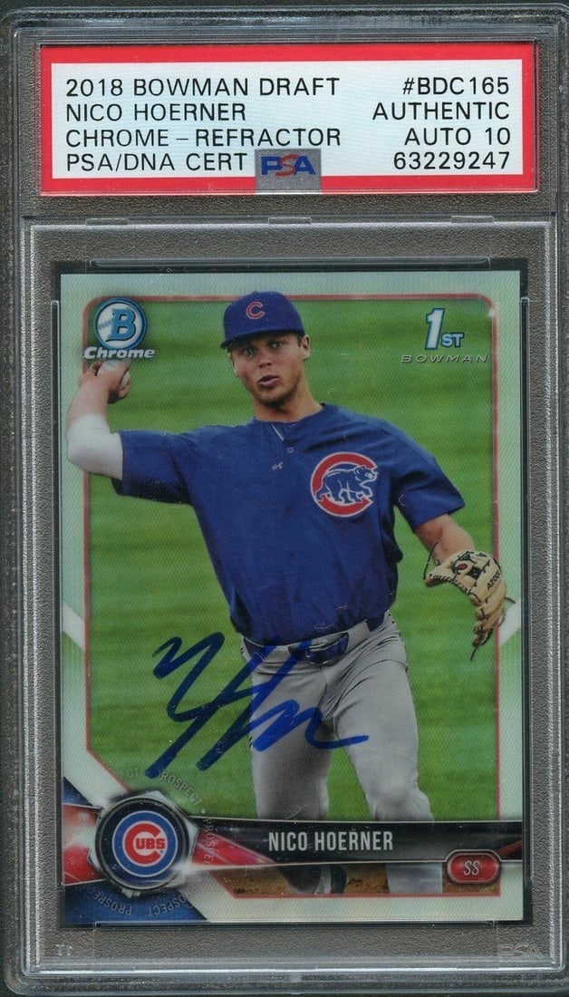 2018 Bowman Draft Refractor BD-165 Nico Hoerner Signed Card PSA Slabbed Auto Gr: 2018 Bowman Draft Refractor BD-165 Nico Hoerner Signed Card PSA Slabbed Auto Gr Card Size: Bowman Pre-Owned While the lot images are representative of the item, the size, placement and strength of the