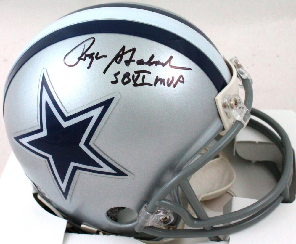Roger Staubach Autographed Dallas Cowboys Mini Helmet w/SB MVP-Beckett W Holo: Roger Staubach Autographed Dallas Cowboys Mini Helmet w/SB MVP-Beckett W Holo Sport: Football-NFL Product: Helmet Original/Reprint: Original Player: Roger Staubach Team: Dallas Cowboys Autograph Authe