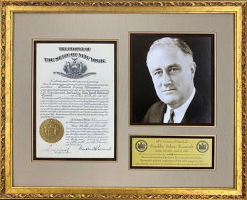 Franklin Delano Roosevelt Signed Document Governor of New York JSA  LOA FRAMED (1 of 11)