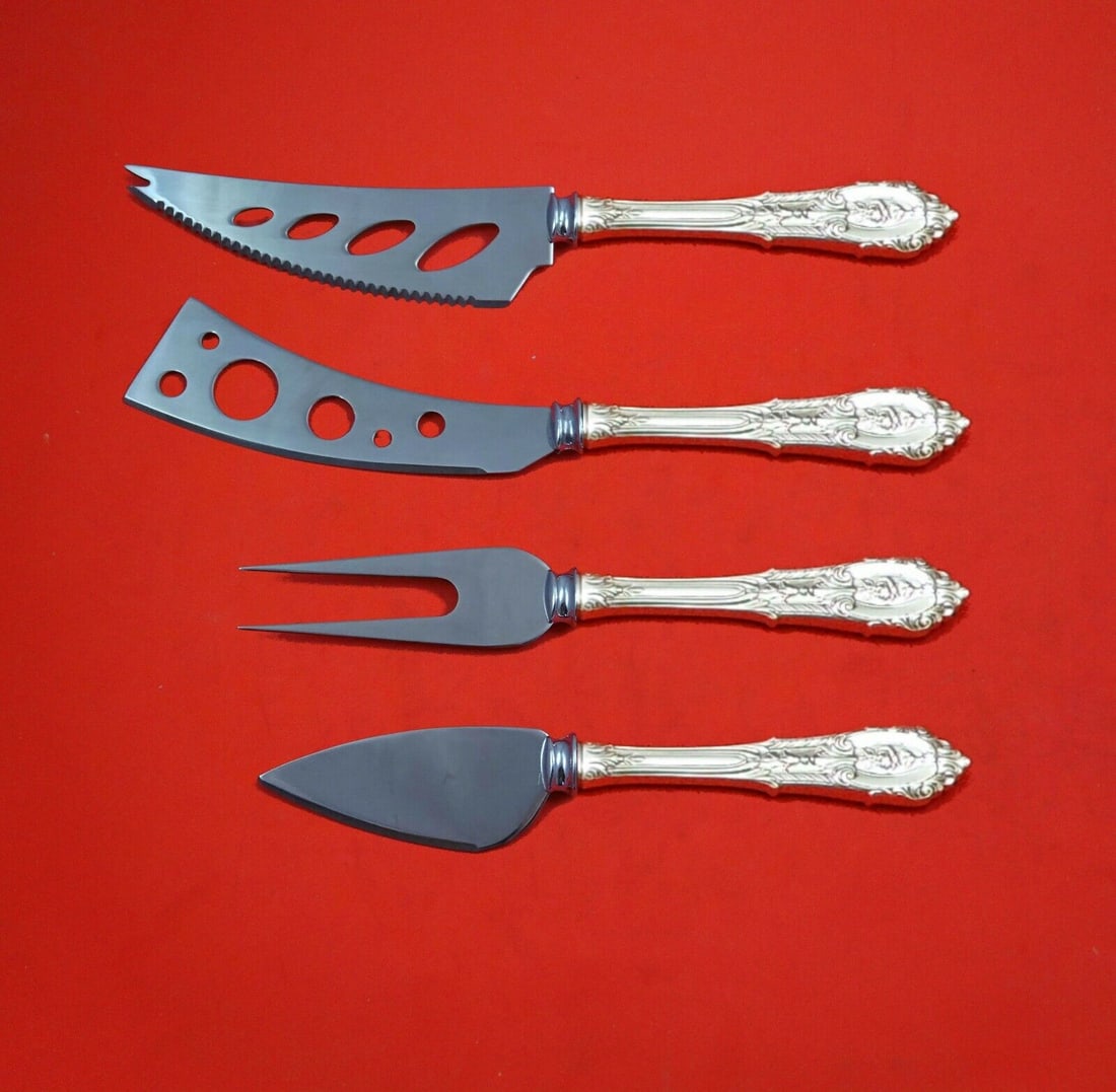 Rose Point by Wallace Sterling Silver Deluxe Charcuterie Set 4-Piece Custom Made: Rose Point by Wallace Sterling Silver Deluxe Charcuterie Set 4-Piece Custom Made Rose point by wallacesterling silver hollow handles with stainless implement/blades deluxe charcuterie set, custom made