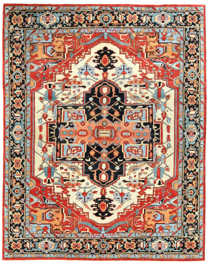 Tribal Geometric Design Wool 8X10 Heriz Serapi Oriental Rug Dining Room Carpet: Tribal Geometric Design Wool 8X10 Heriz Serapi Oriental Rug Dining Room Carpet Free continental US Shipping Type: Area Rugs Size: 8"4 X 10"4 Color: Cream Charcoal Red Light Blue Brown Peach etc Weave: