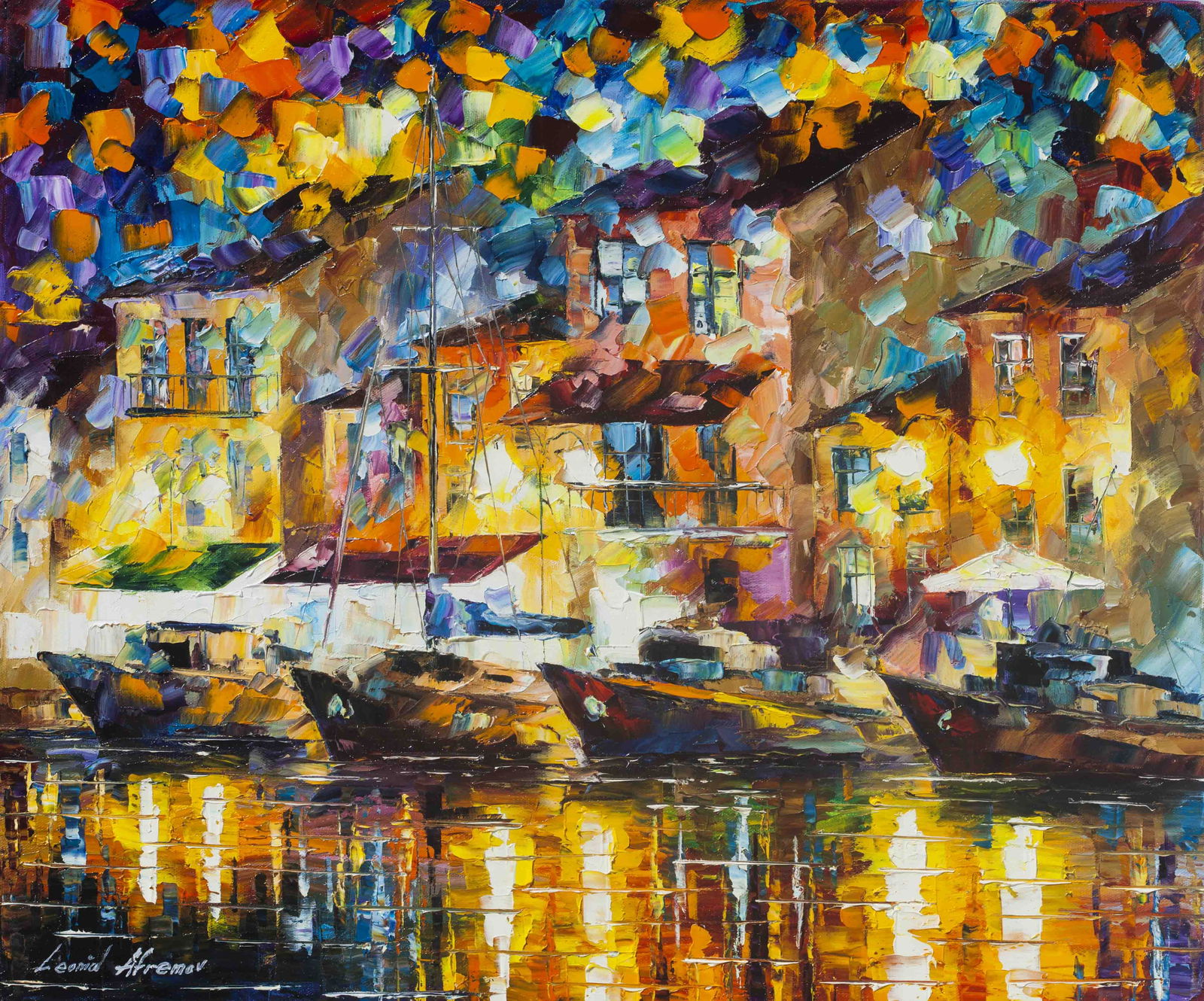 MY 4 DEAR FRIENDS - Original Oil Painting By Leonid Afremov: MY 4 DEAR FRIENDS - Original Oil Painting By Leonid AfremovThis is an original oil painting by Leonid Afremov. This is a unique one-of-a-kind piece. It is made with high-quality oil paint on top of 10