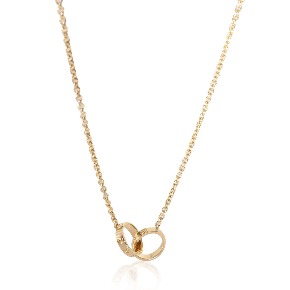 Cartier Love Interlocking Circle Necklace in 18K Yellow Gold: Cartier Love Interlocking Circle Necklace in 18K Yellow Gold Necklace Length: 16 in Clasp/Buckle Type: Lobster Claw With Original Box/Packaging: Yes With Papers: Yes Side Stone Type: No Stone Metal Pu