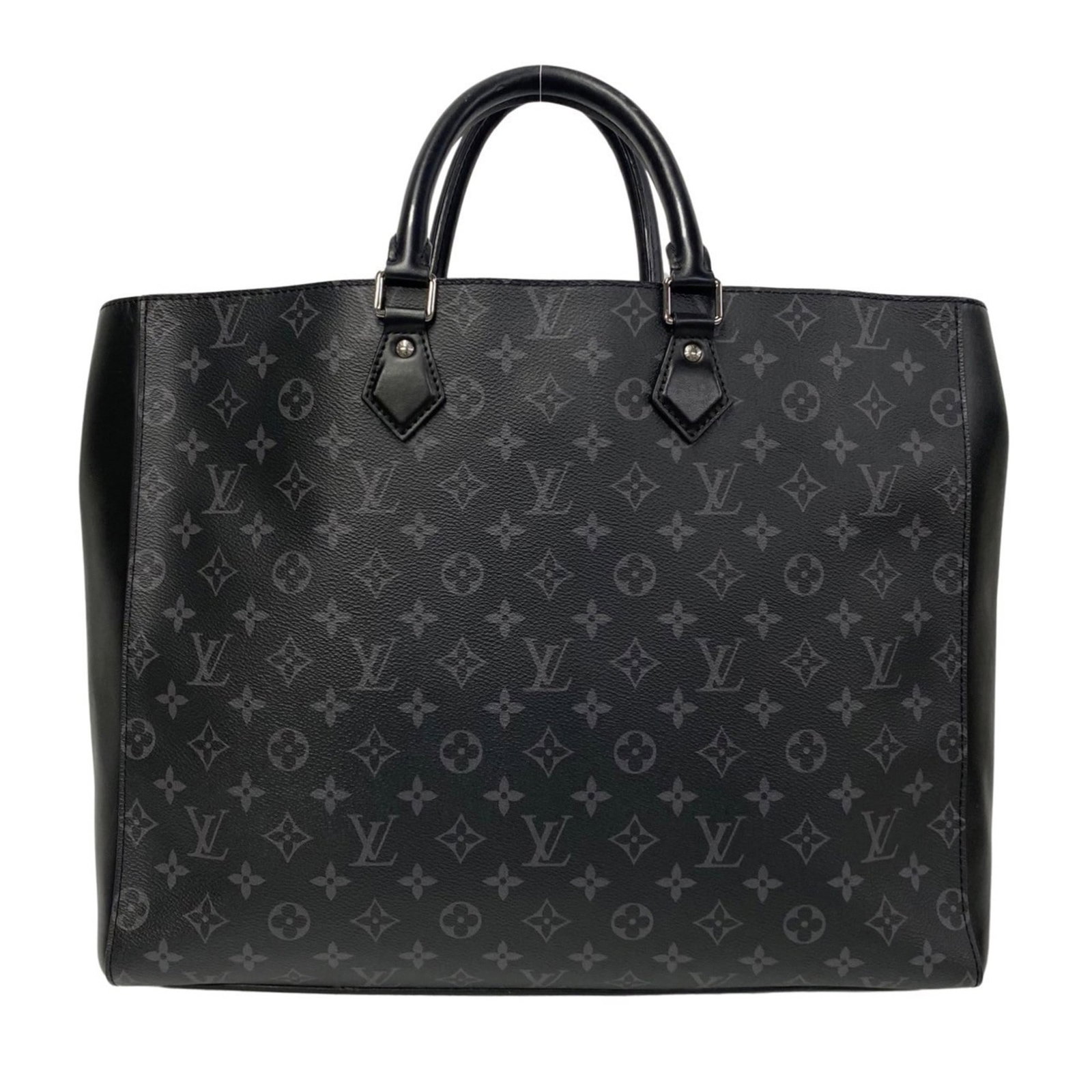 LOUIS VUITTON Grand Sac Monogram Eclipse Leather PVC Black Tote Bag 316-8: LOUIS VUITTON Grand Sac Monogram Eclipse Leather PVC Black Tote Bag 316-8 Brand: Louis Vuitton Type: Tote bag Material: Leather PVC Leather: PVC: Color: Black Gray Gender: Women Size (HxWxD): 35cm x 4