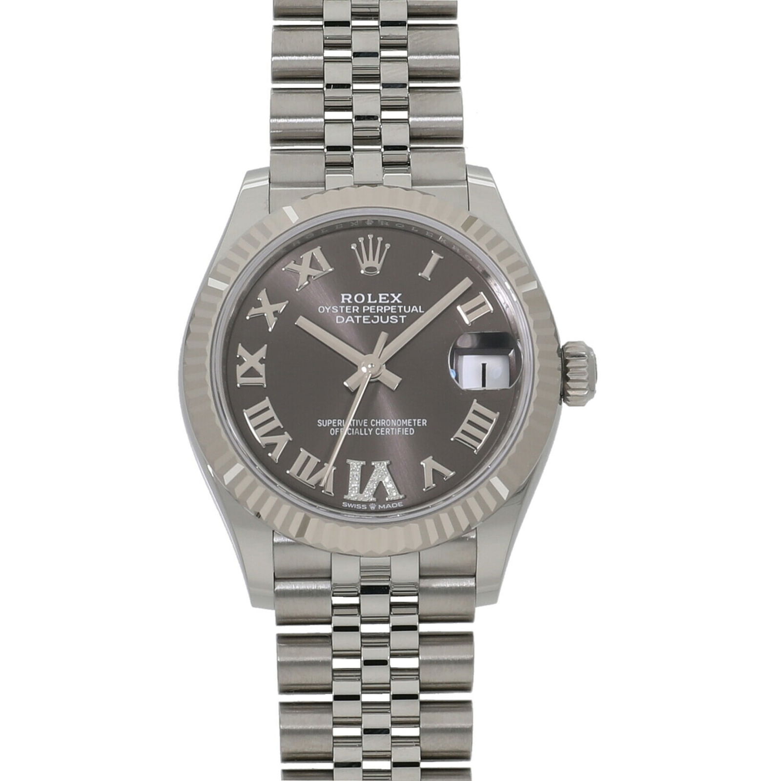 Rolex Datejust 31 278274 Dark Gray x VI Diamond Ladies Watch R7673: Rolex Datejust 31 278274 Dark Gray x VI Diamond Ladies Watch R7673 Brand: Rolex Line: Datejust Model: 278274 Type: Wristwatch Gender: Women Material (Case): Stainless steel White gold Material (Band):