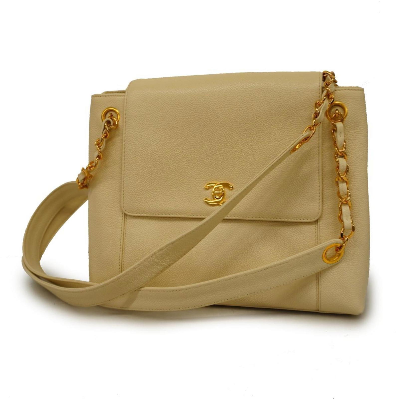 Chanel shoulder bag chain caviar skin white gold hardware ladies: Chanel shoulder bag chain caviar skin white gold hardware ladies Brand: Chanel Type: Shoulder bag Material: Caviar leather Caviar leather: Color: White Hardware Color: Gold Gender: Women Size (HxWxD):