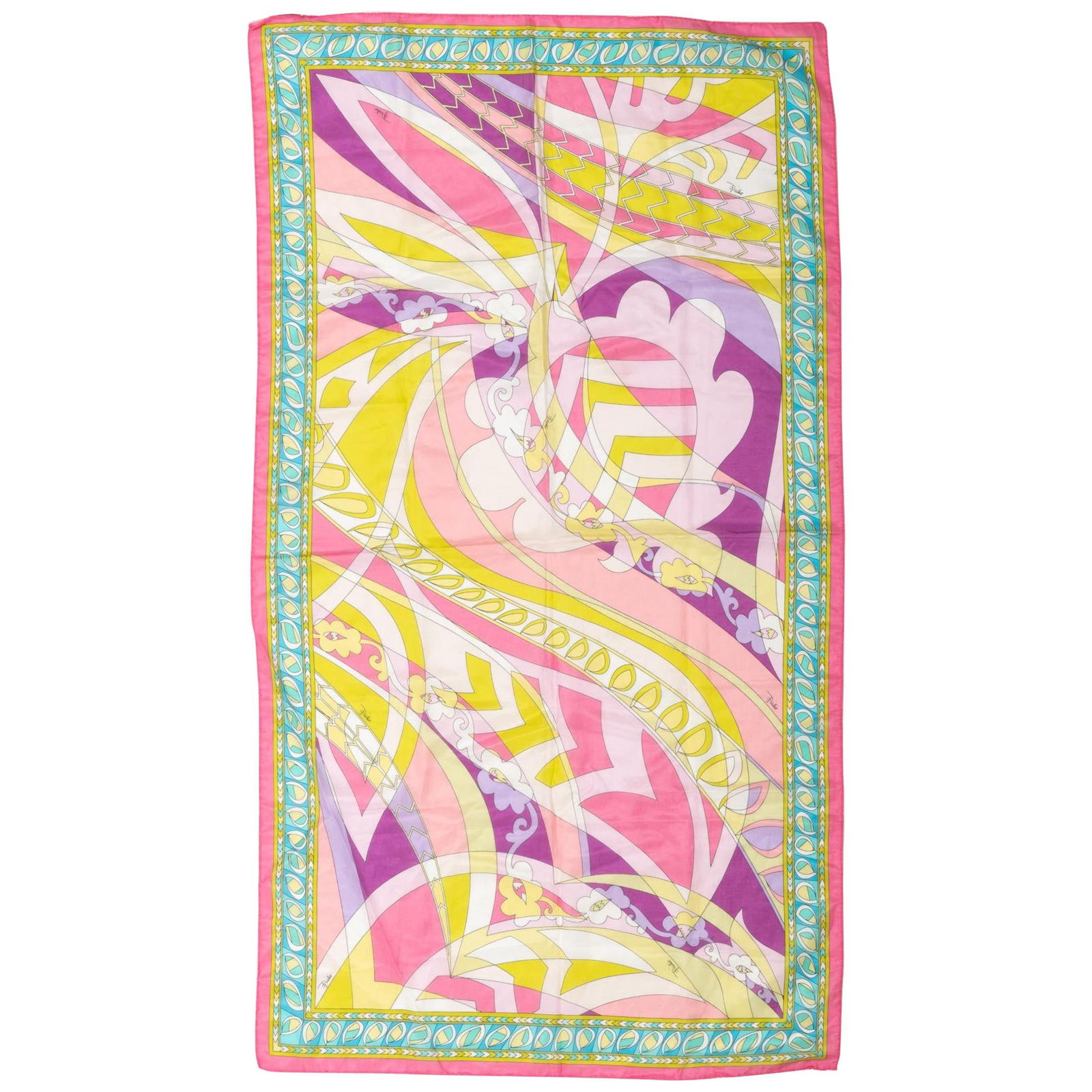 New Pucci Cotton Geometric Print Scarf: New Pucci Cotton Geometric Print Scarf Designer: Emilio Pucci Brand: Emilio Pucci Dimensions: Height: 23 in (58.42 cm)Length: 40 in (101.6 cm) Place of Origin: Italy Period: 21st Century Pre-Owned The