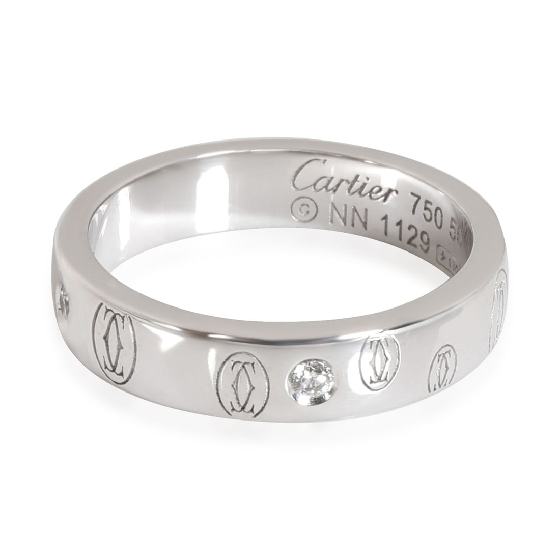 Cartier Logo de Cartier Diamond Ring in 18k White Gold 0.10 CTW: Cartier Logo de Cartier Diamond Ring in 18k White Gold 0.10 CTW Shape: Round Brilliant With Original Box/Packaging: Yes Side Stone Type: Diamond Side Stone Weight (Cts): 0.10 Metal Purity: 18k With Pa