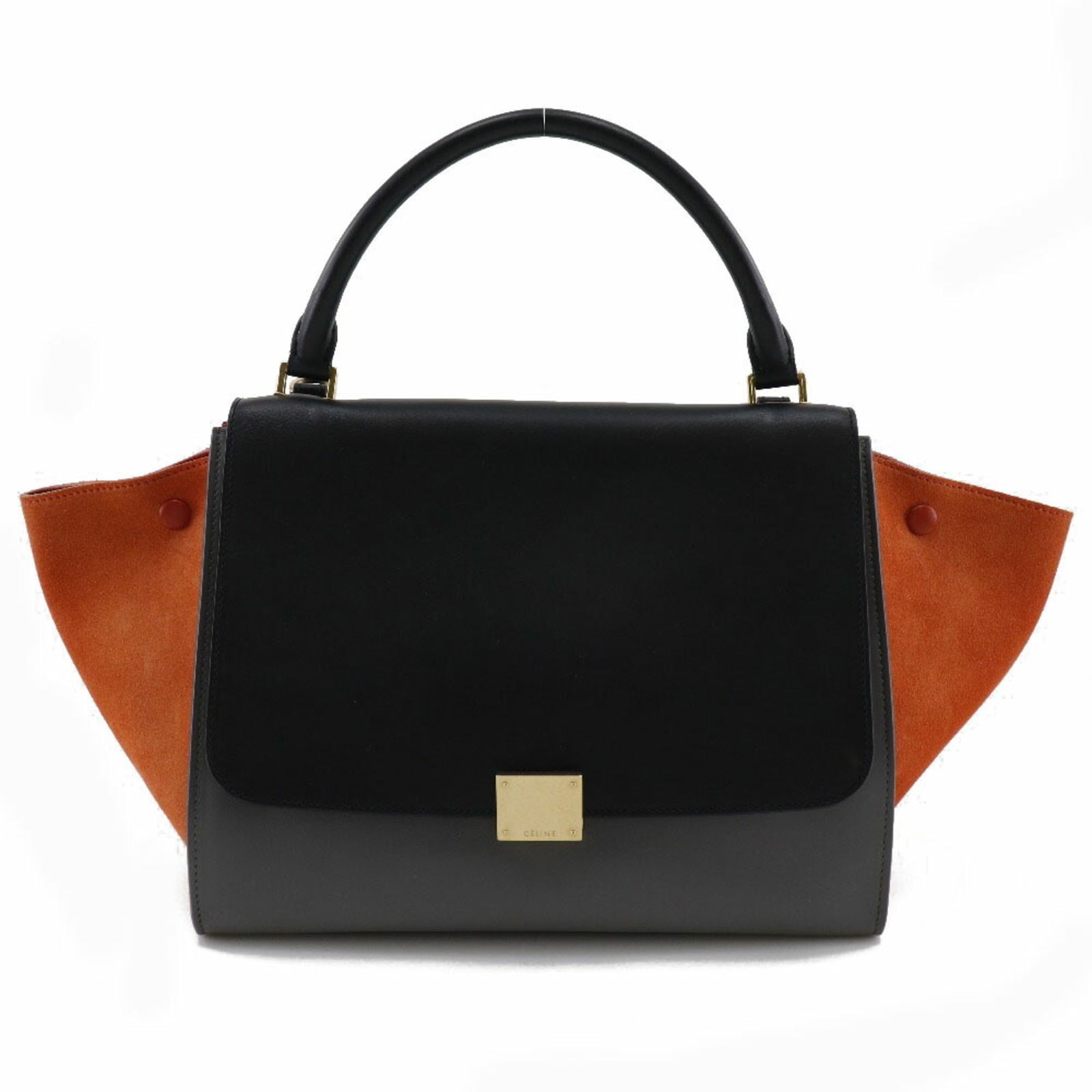 Celine Trapeze Handbag 2WAY Shoulder 169543PTA.25FO Calf x Suede Black/Gray/Orange Ladies: Celine Trapeze Handbag 2WAY Shoulder 169543PTA.25FO Calf x Suede Black/Gray/Orange Ladies Brand: Celine Line: Trapeze Country of Origin: Italy Type: Handbag Material: Leather Suede Leather: Suede: Col