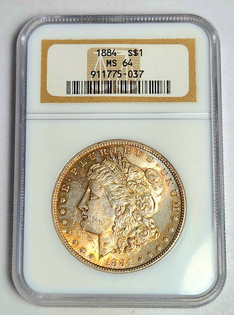 1884 P Morgan Silver Dollar NGC MS-64 - PRETTY!: 1884 P Morgan Silver Dollar NGC MS-64 - PRETTY! Certification: NGC Composition: Silver Grade: MS 64 Year: 1884 Circulated/Uncirculated: Uncirculated Mint Location: Philadelphia Km Number: Unknown Cert