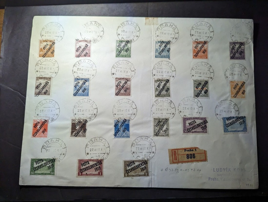 1919 Registered Hungary Czechoslovakia Overprint Stamp Set Souvenir Cover Prague: 1919 Registered Hungary Czechoslovakia Overprint Stamp Set Souvenir Cover Prague Place Of Origin: Czech Republic Czechoslovakia Quality: Used Grade: Ungraded Certification: Uncertified Pre-Owned The M