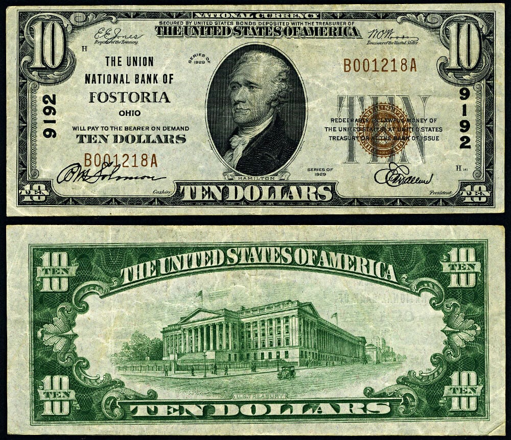 Fostoria Ohohio 10 1929 T1 National Bank Note Ch 9192 Union Nb Vf+ Auction