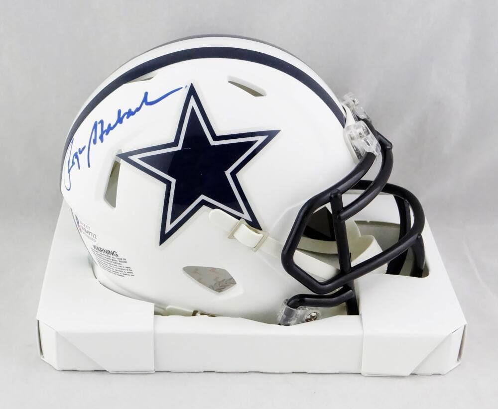 Roger Staubach Signed Dallas Cowboys Flat White Mini Helmet-Beckett W *Blue: Roger Staubach Signed Dallas Cowboys Flat White Mini Helmet-Beckett W *Blue Sport: Football-NFL Product: Helmet Original/Reprint: Original Player: Roger Staubach Team: Dallas Cowboys Autograph Authent