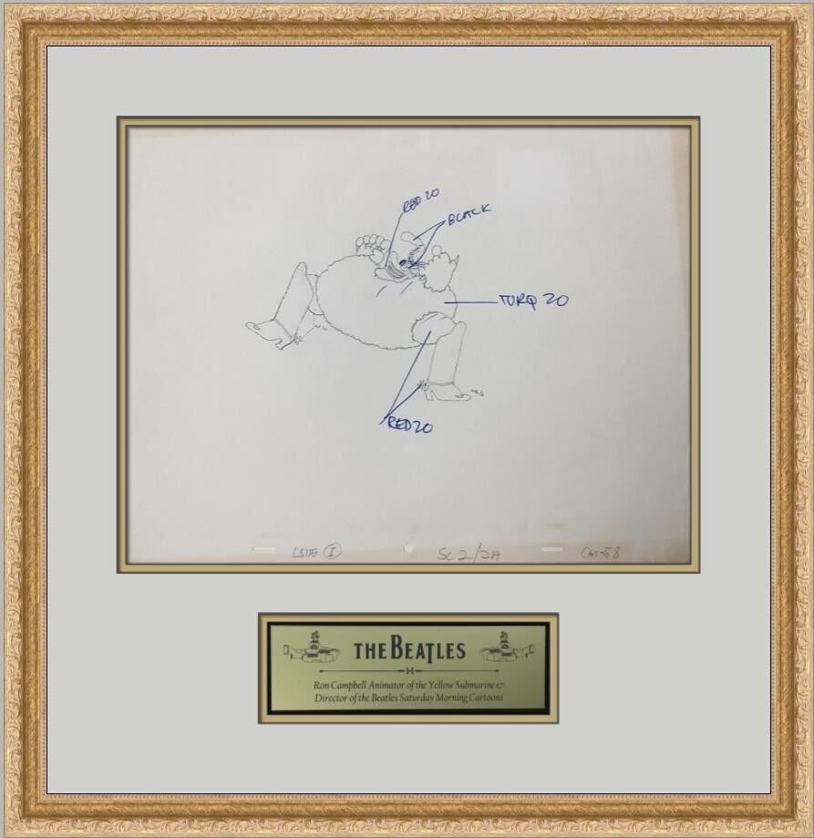 Original 1968 Beatles Chief Blue Meanie CM58 Original Animation Drawing Framed: Original 1968 Beatles Chief Blue Meanie CM58 Original Animation Drawing Framed Animation Studio: King Features Signed By: Ron Campbell Character: Chief Blue Meanie Tradition: Western Animation Title: 
