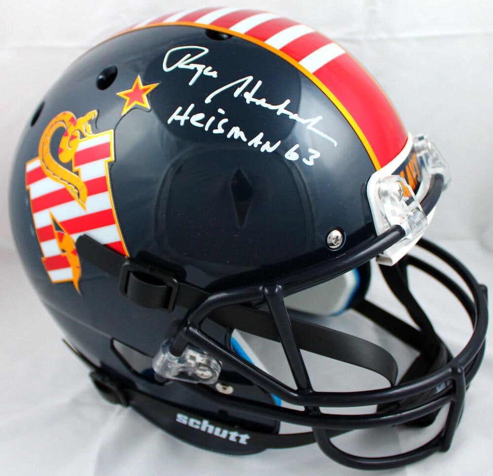 Roger Staubach Signed Navy F/S Schutt DTOM Helmet w/ Heisman-Beckett W Hologram: Roger Staubach Signed Navy F/S Schutt DTOM Helmet w/ Heisman-Beckett W Hologram Sport: Football Original/Reprint: Original Team: Navy Midshpman Player: Roger Staubach Autograph Authentication: Beckett