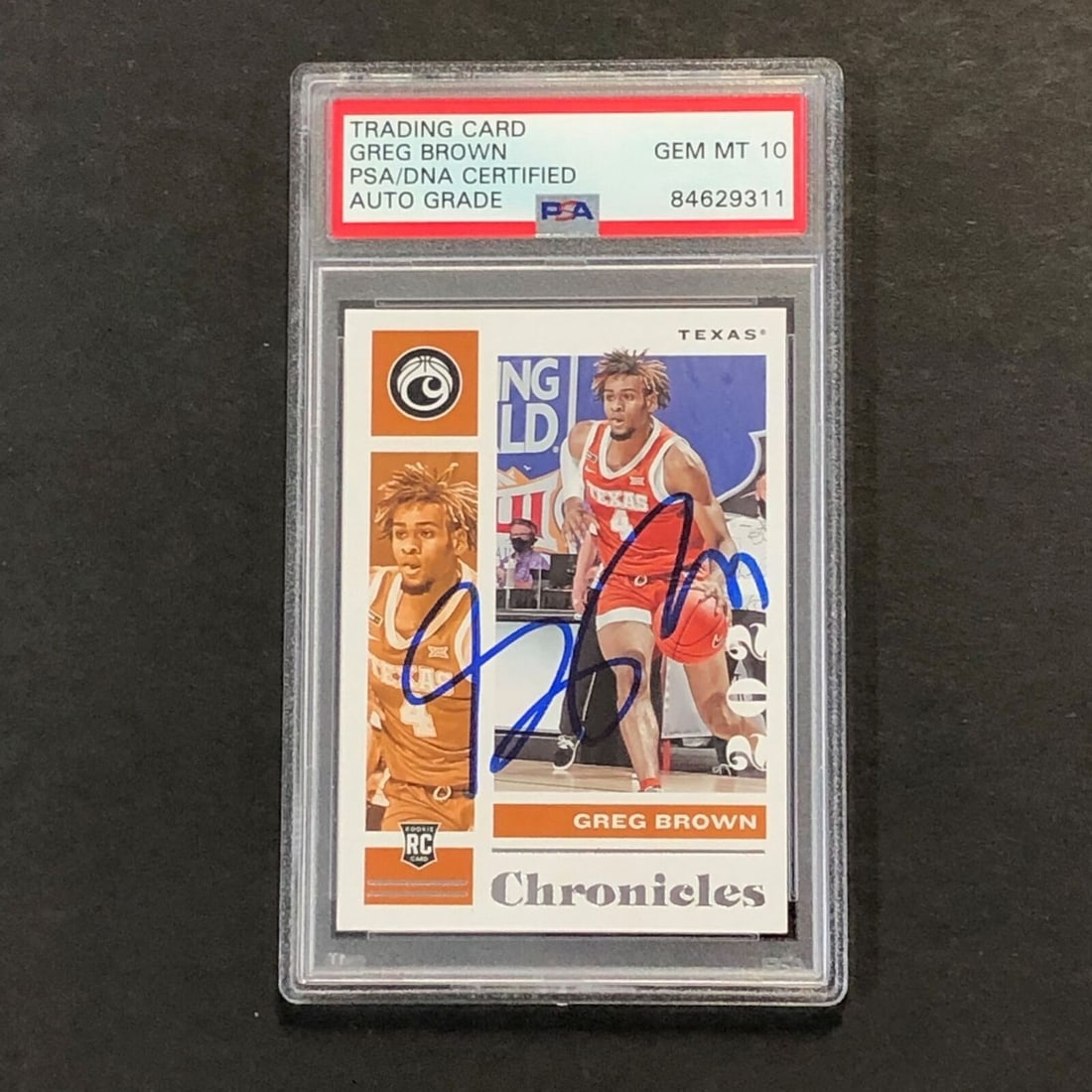 2021 Chronicles Draft Picks #14 Greg Brown Signed AUTO GRADE 10 PSA Slabbed Texa: 2021 Chronicles Draft Picks #14 Greg Brown Signed AUTO GRADE 10 PSA Slabbed Texa Original/Reprint: Original Sport: Basketball-NBA Pre-Owned While the lot images are representative of the item, the siz