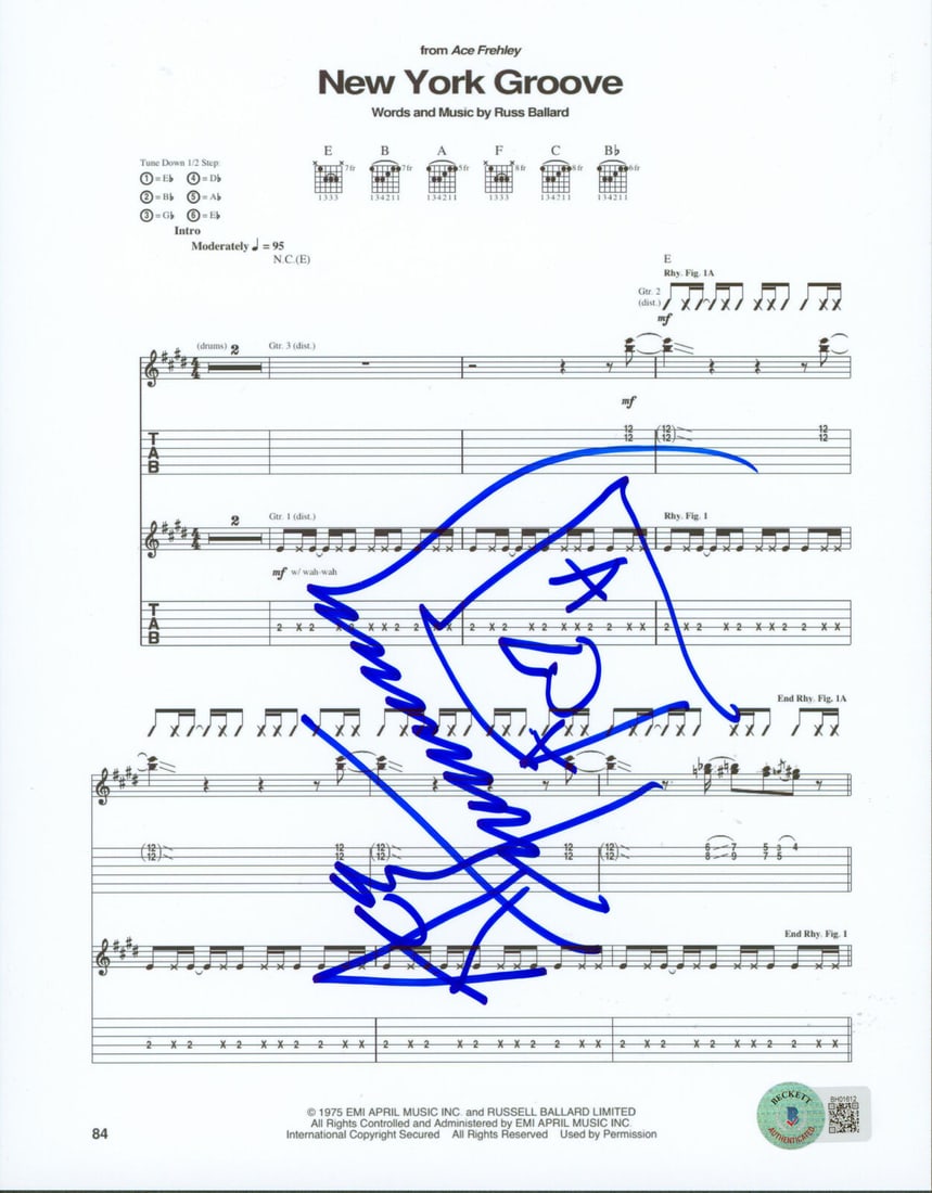 Ace Frehley KISS Signed 8.5x11 New York Groove Music Sheet Photo BAS #BH01612: Ace Frehley KISS Signed 8.5x11 New York Groove Music Sheet Photo BAS #BH01612 Industry: Music Object Type: Photograph Original/Reproduction: Original Autograph Authentication: Beckett Product Coa: Bec