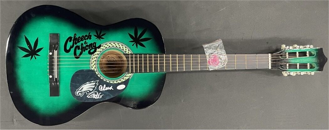 Cheech & Chong Signed Autographed Guitar Philadelphia Eagles JSA: Cheech & Chong Signed Autographed Guitar Philadelphia Eagles JSA Industry: Music Object Type: Guitar & Guitar Pick Original/Reproduction: Original Autograph Authentication: James Spence (JSA) Player: 
