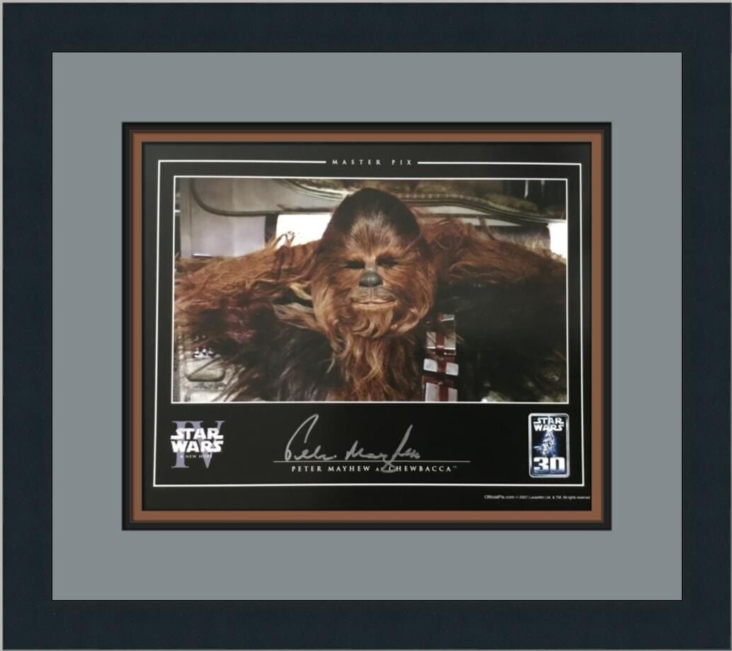 Star Wars IV Peter Mayhew Chewbacca Signed Official Pix Custom Framed: Star Wars IV Peter Mayhew Chewbacca Signed Official Pix Custom Framed Convention/Event: Star Wars Celebration IV Expo Movie: IV:Star Wars Series: Star Wars Character: Chewbacca Signed By: Peter Mayhew