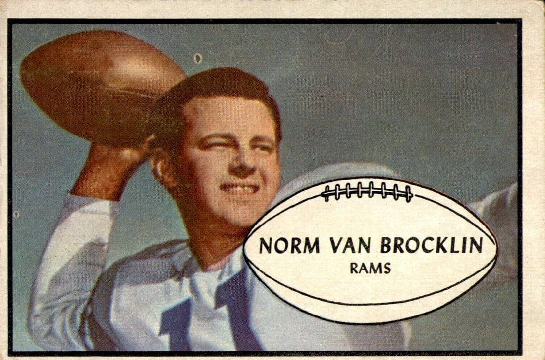Norm Van Brocklin 1953 Bowman Rams Ex 58694: Norm Van Brocklin 1953 Bowman Rams Ex 58694 Sport: Football Original/Reproduction: Original Pre-Owned While the lot images are representative of the item, the size, placement and strength of the signa