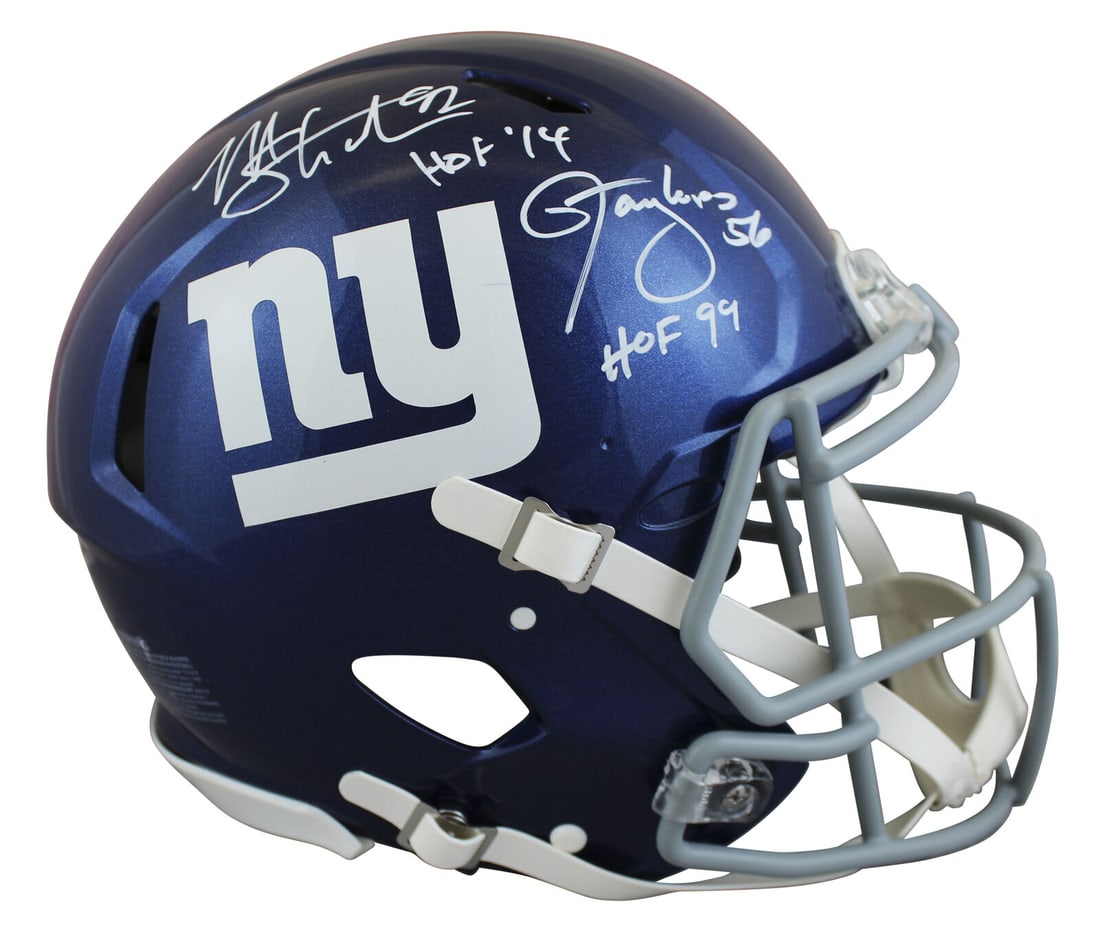 Lawrence Taylor & Michael Strahan "HOF" Signed F/S Speed Proline Helmet BAS Wit: Lawrence Taylor & Michael Strahan "HOF" Signed F/S Speed Proline Helmet BAS Wit Sport: Football Product: Helmet Original/Reprint: Original Player: Lawrence Taylor & Michael Strahan Team: New York Gian
