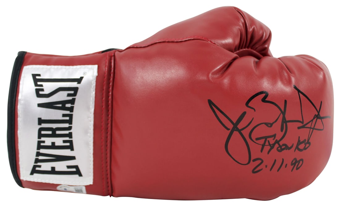 Buster Douglas "Tyson KO 2-11-90" Signed Right Hand Red Boxing Glove BAS Witness: Buster Douglas "Tyson KO 2-11-90" Signed Right Hand Red Boxing Glove BAS Witness Sport: Boxing Product: Glove Original/Reprint: Original Player: Buster Douglas Autograph Authentication: Beckett Produc