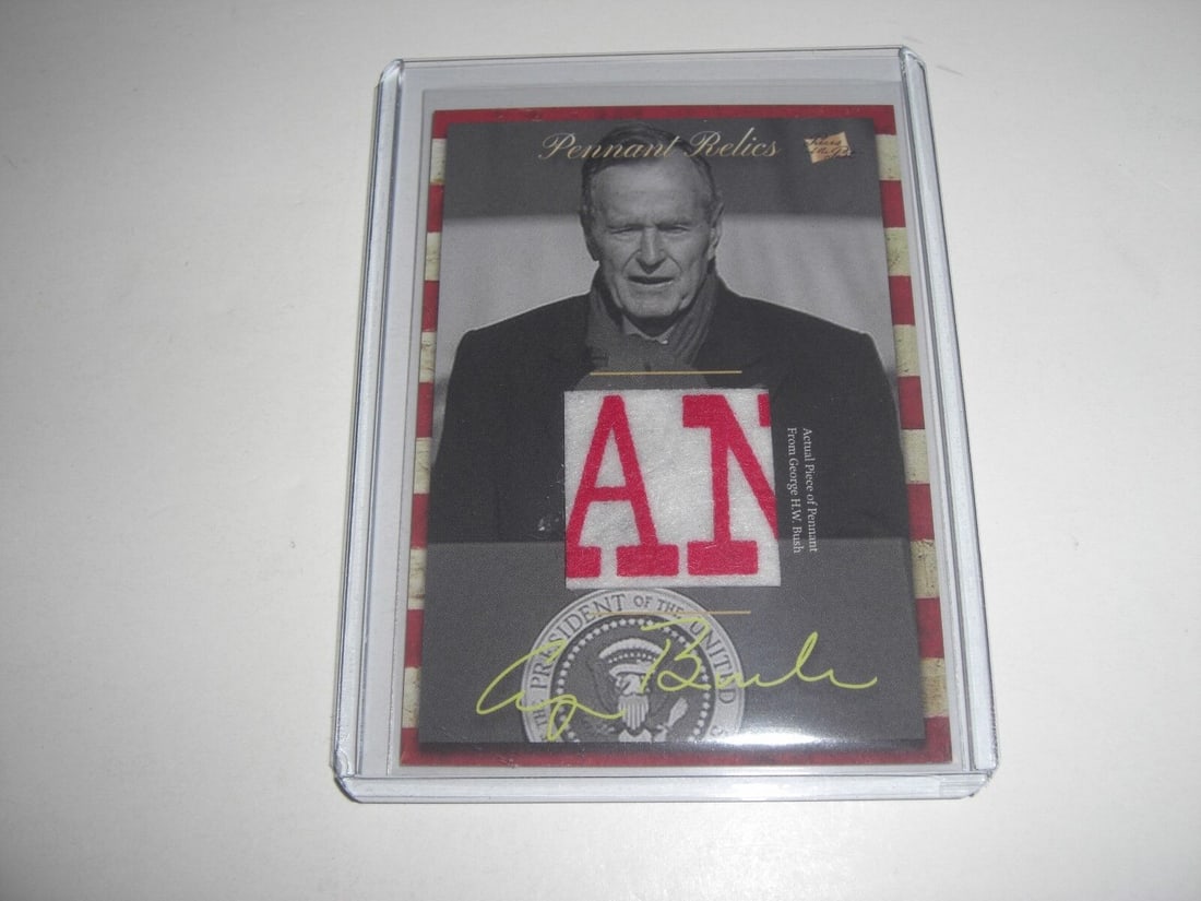 GEORGE H.W. BUSH 2018 THE BAR RELICS AUTHENTIC USED FROM BUSH MEMORABILIA CARD: GEORGE H.W. BUSH 2018 THE BAR RELICS AUTHENTIC USED FROM BUSH MEMORABILIA CARD Pre-Owned The MYNT Guarantee: While the lot images are representative of the item, the size, placement and strength of th