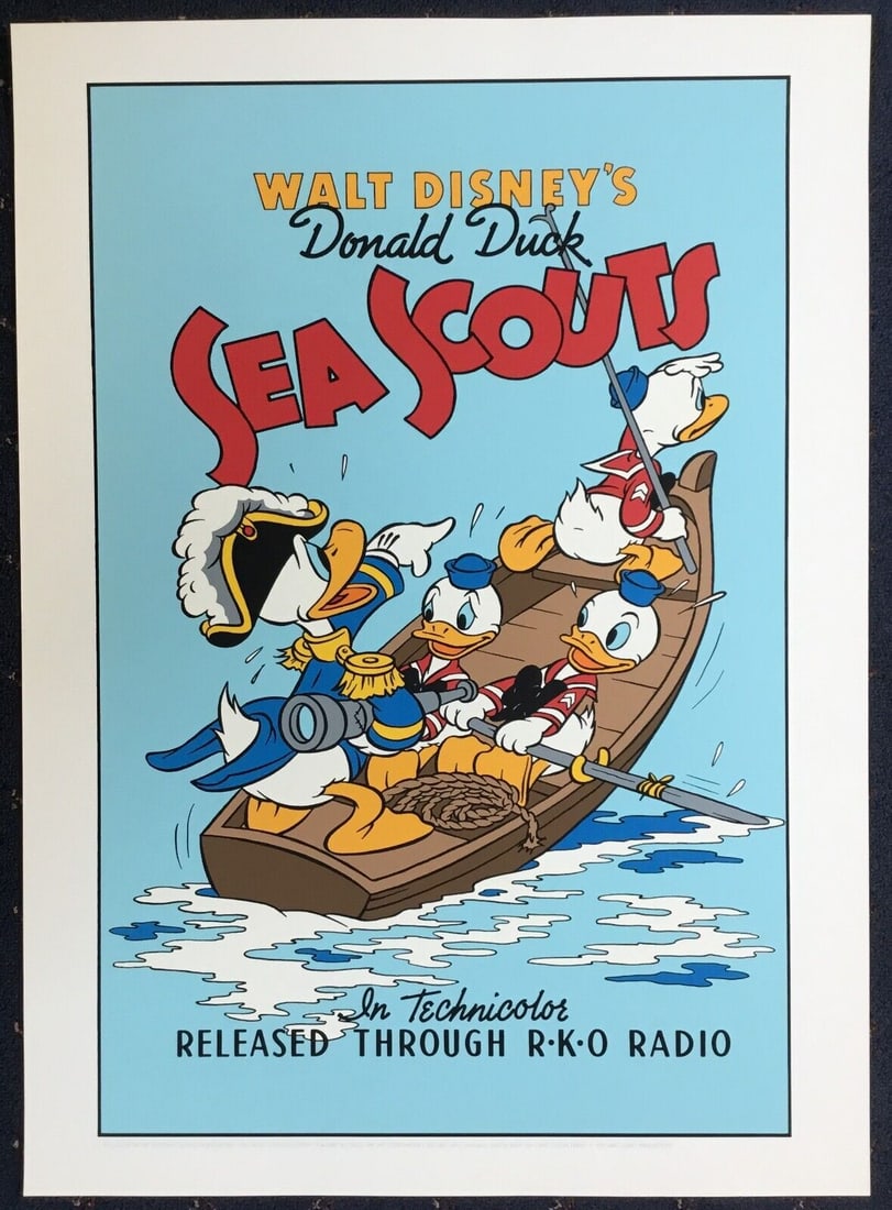 Walt Disney Donald Duck Sea Scouts: Walt Disney Donald Duck Sea Scouts Artist: Walt Disney Unit Of Sale: Single Piece Image Orientation: Portrait Size: Medium Signed: No Title: Donald Duck Sea Scouts Material: Paper Item Length: 22 in R