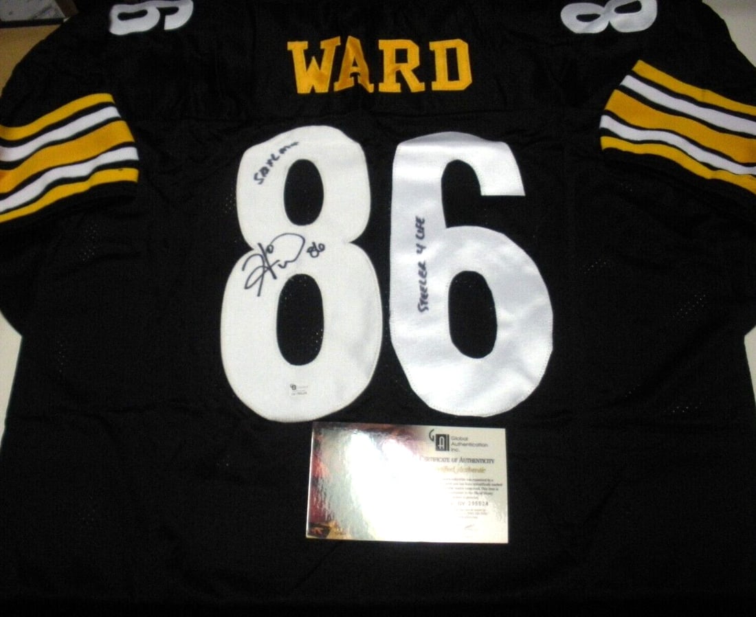 HINES WARD PITTSBURGH STEELERS SB MVP STEELER 4 LIFE GAI/COA SIGNED JERSEY: HINES WARD PITTSBURGH STEELERS SB MVP STEELER 4 LIFE GAI/COA SIGNED JERSEY Sport: Football-NFL Original/Reprint: Original Product: Jersey Pre-Owned The MYNT Guarantee: While the lot images are represe