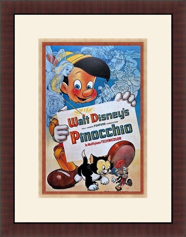 Walt Disney Mini Poster Print Pinocchio Newly Custom Gallery Framed: Walt Disney Mini Poster Print Pinocchio Newly Custom Gallery Framed Features: Framed Matted Personalize: No Item Width: 17 in Item Length: 17 in Item Height: 20 in Quantity Type: Single-Piece Work Sub