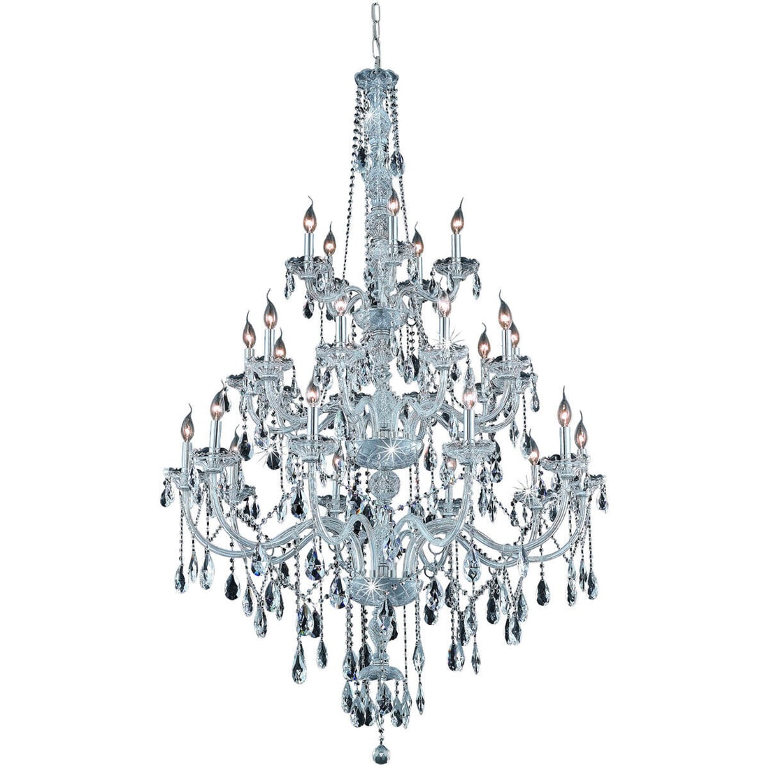 Large Crystal Chandelier Chrome Foyer Dining Room Ceiling 25 Light Fixture 63 in: Large Crystal Chandelier Chrome Foyer Dining Room Ceiling 25 Light Fixture 63 in Light Color: Clear Clear White Warm White White Power Source: Hardwired Item Length: 43 in Control Style: Wall Switch S